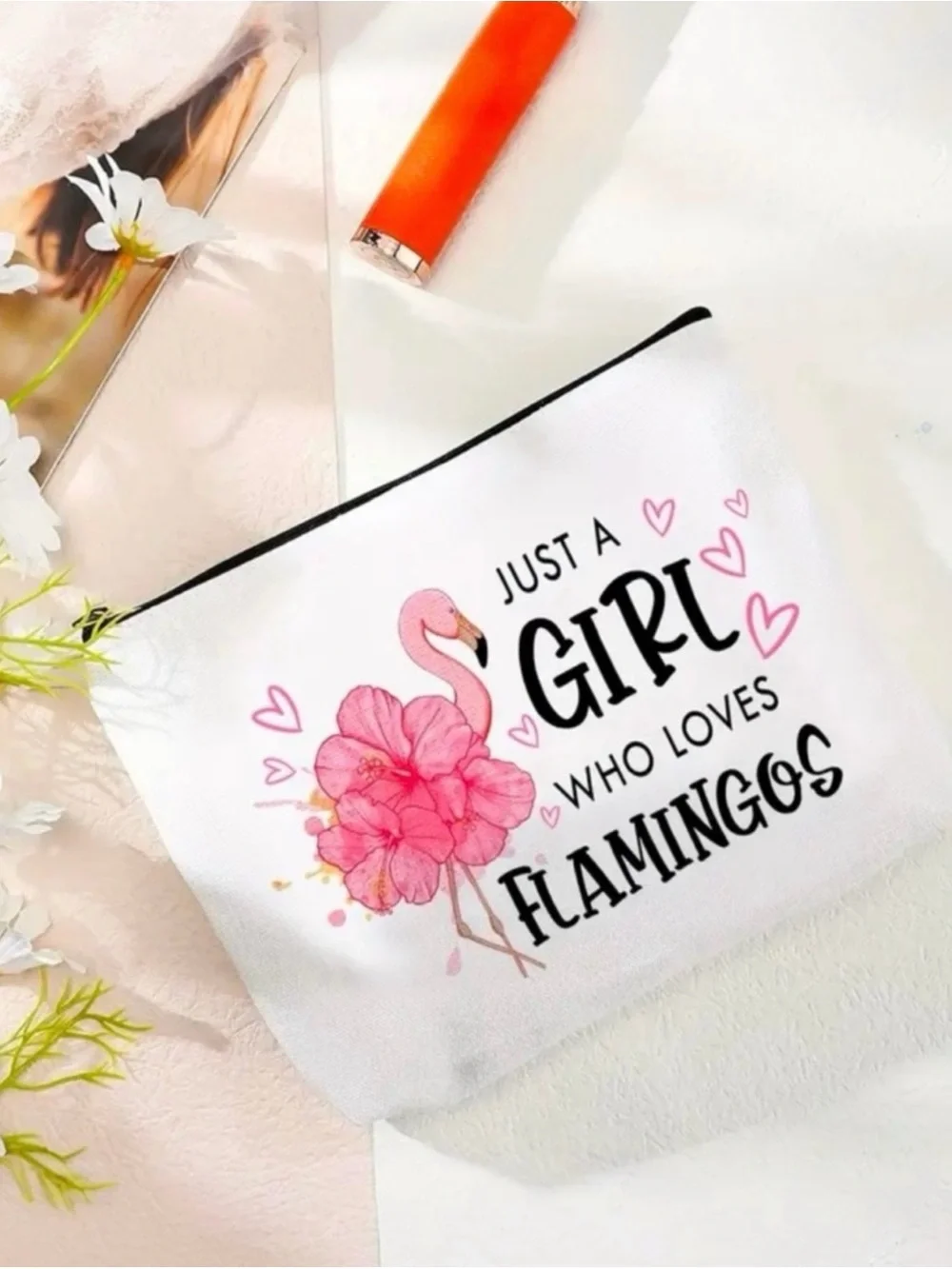 NWT Flamingo Makeup Bag Canvas Cosmetic Pouch Travel Toiletry Case Gift